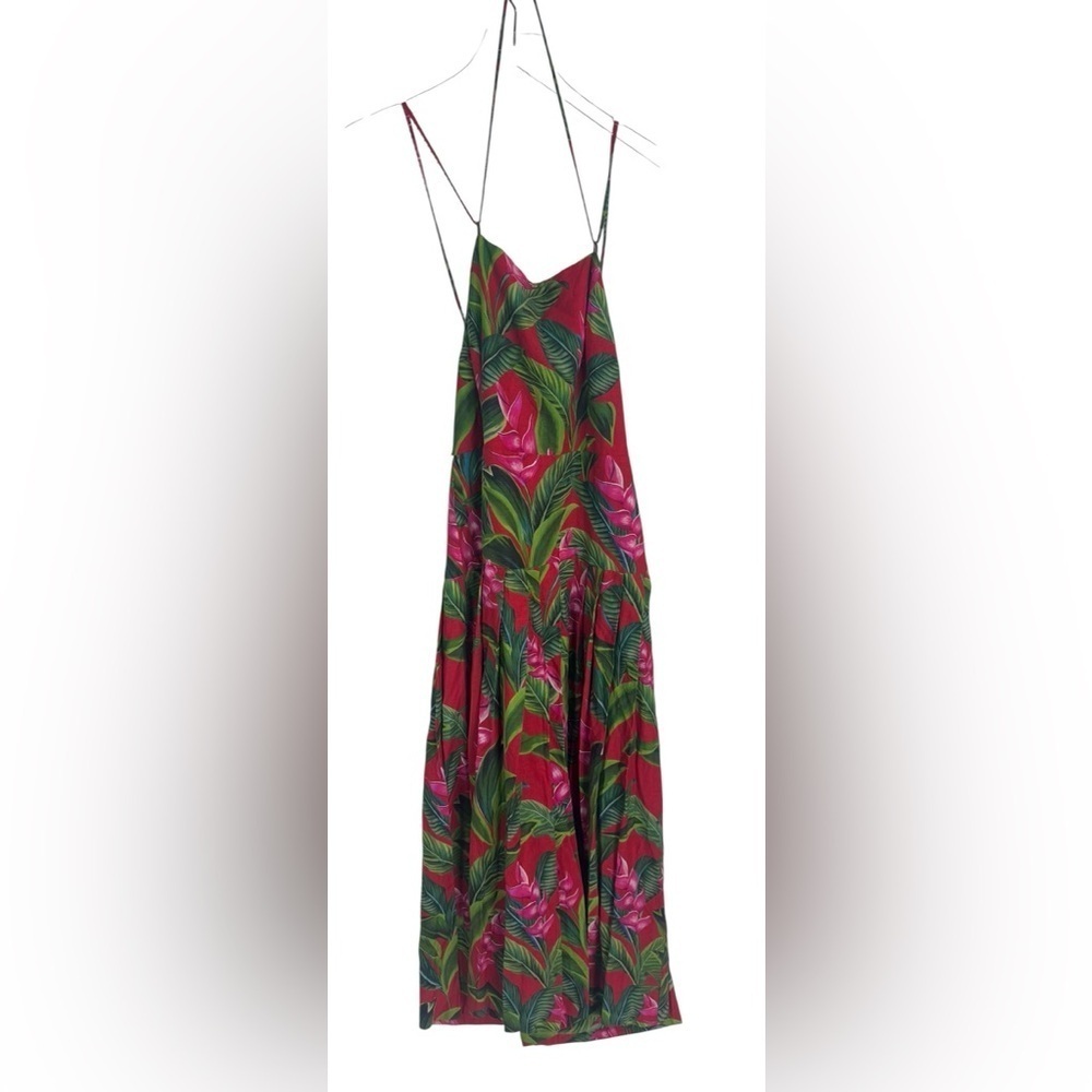 FARM RIO Square Neck Midi Dress in Linen Blend - Red B1353 - Picture 3 of 7